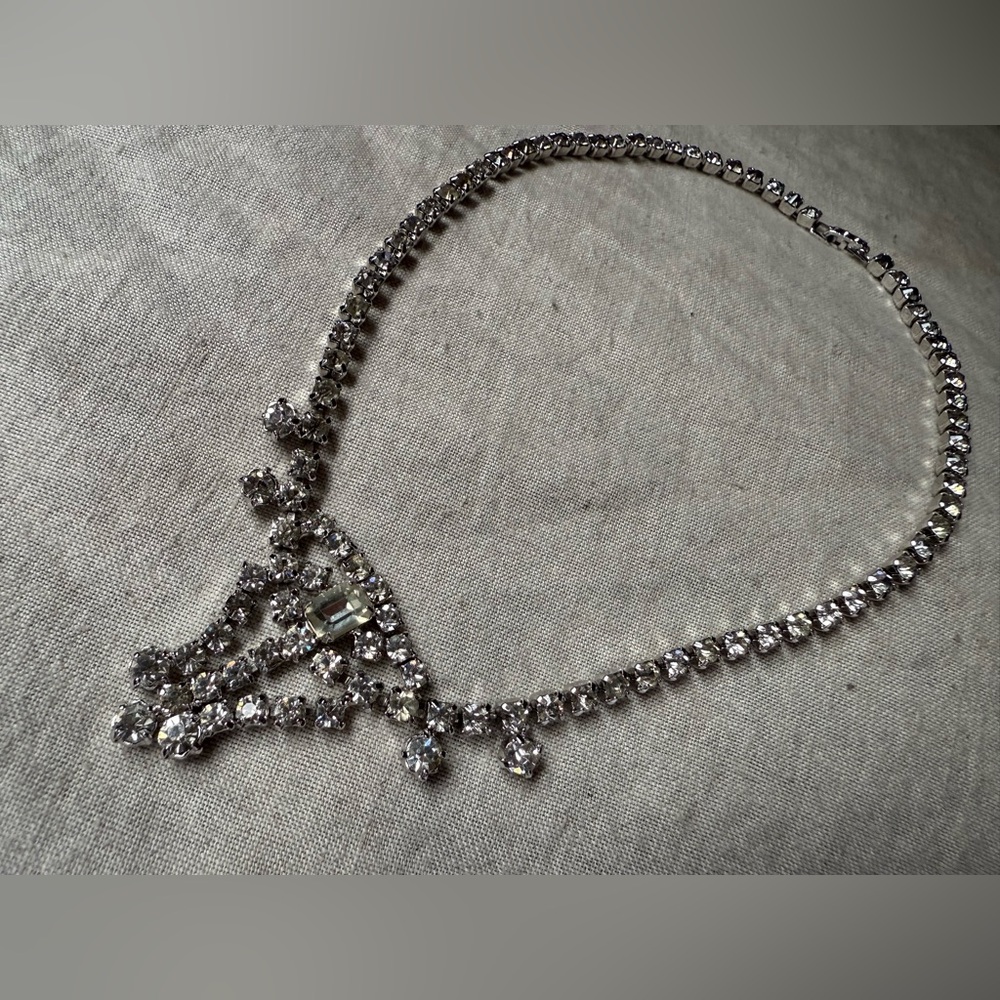 Vintage Silver Toned and Rinestone Crystal Statement Necklace - Women Jewelry